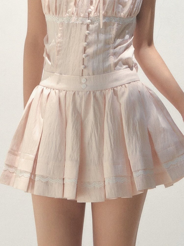 Ruffled Lace and Skirt Details with Pleats Pink