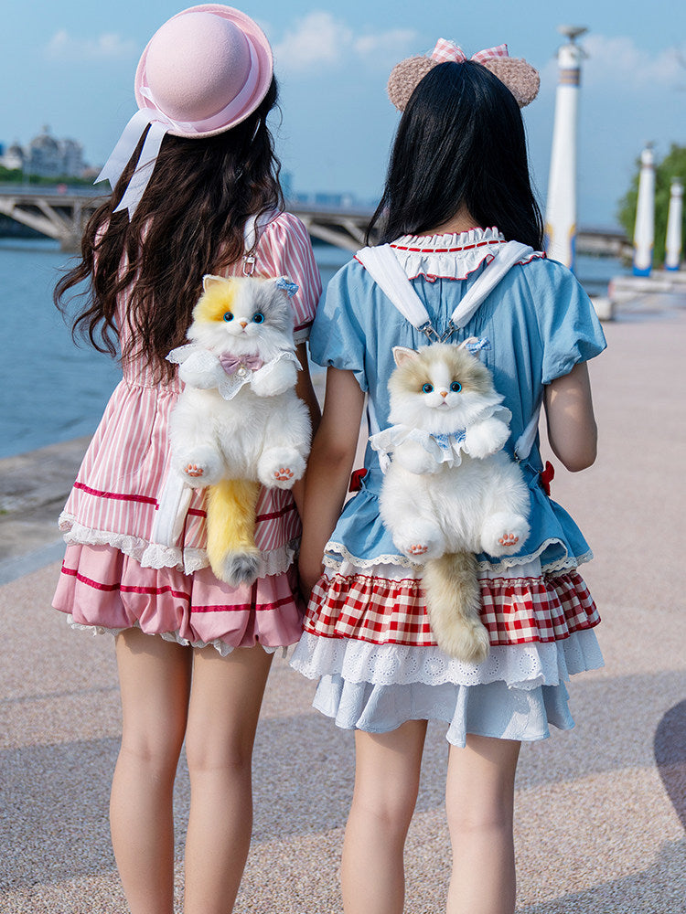 2 Backpack/Crossbody Realistic Options Calico Cat Plush Bag