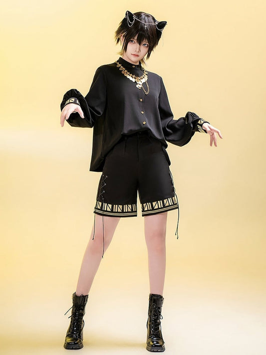 Embroidery Black Style Ouji Shorts Straight-leg Egyptian Lolita