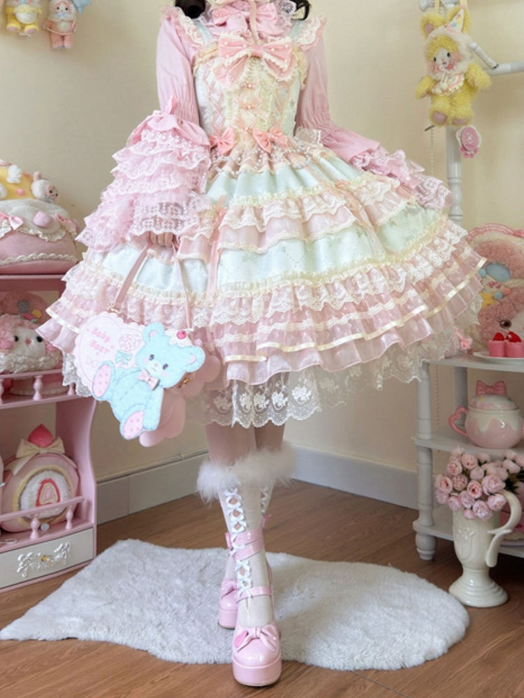 Hanayome Bead Lolita Green Bows Princess Dress Chain Decorated