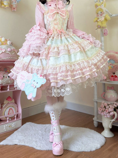 Hanayome Bead Lolita Green Bows Princess Dress Chain Decorated