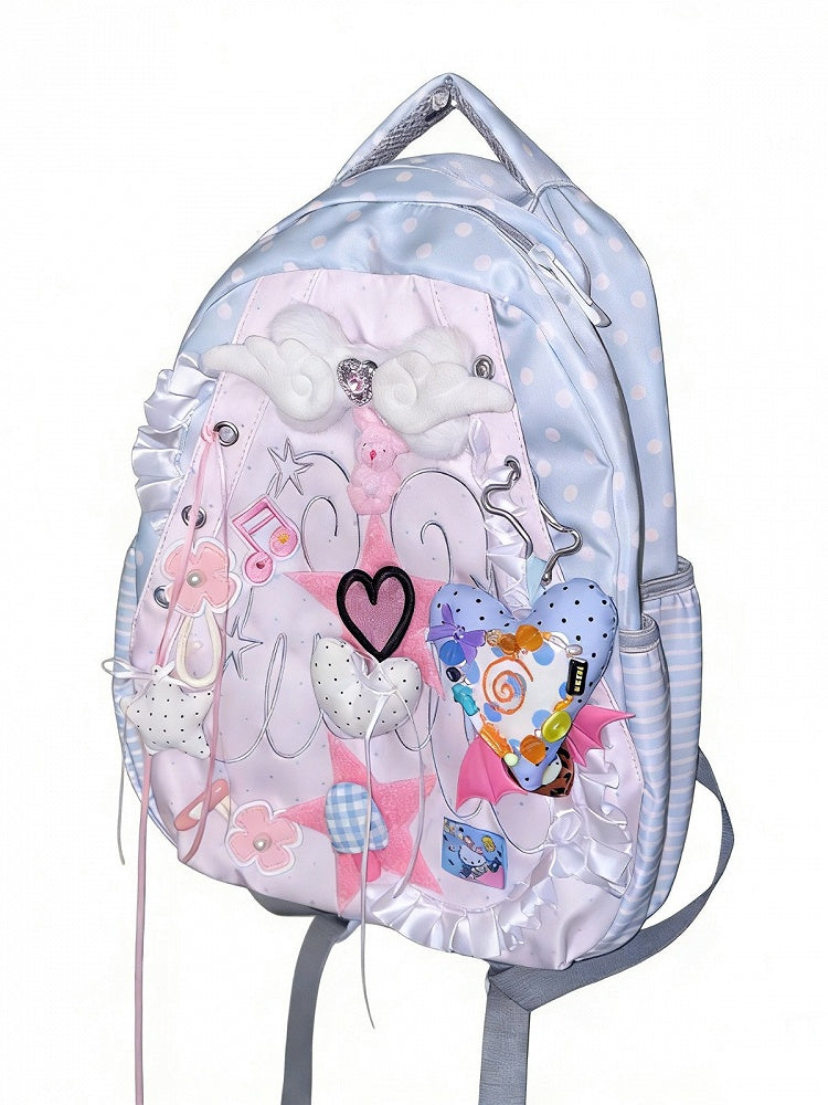 Sweet Winged Heart Backpack in Y2K Style - Black Cherry Sauce