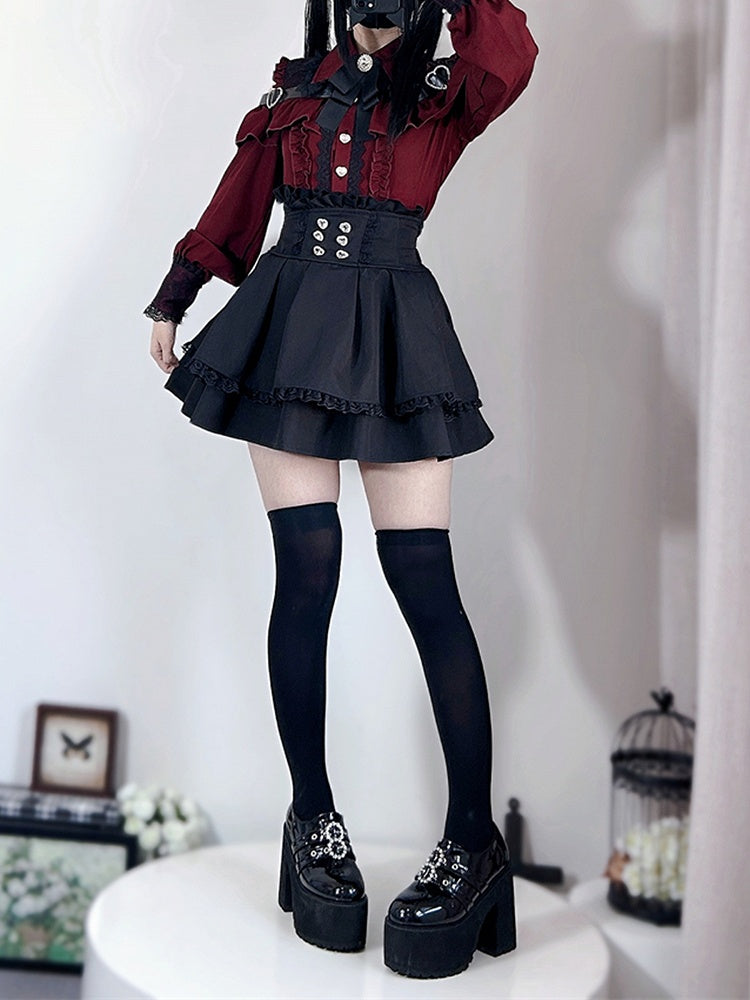Skirt High Tiered Black Kei Waist Jirai