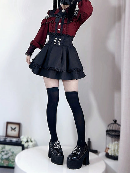 Skirt High Tiered Black Kei Waist Jirai