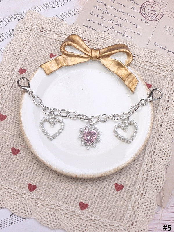 Jirai Options 7 Kei Shoe Chain Heart Pearl Color Rhinestone