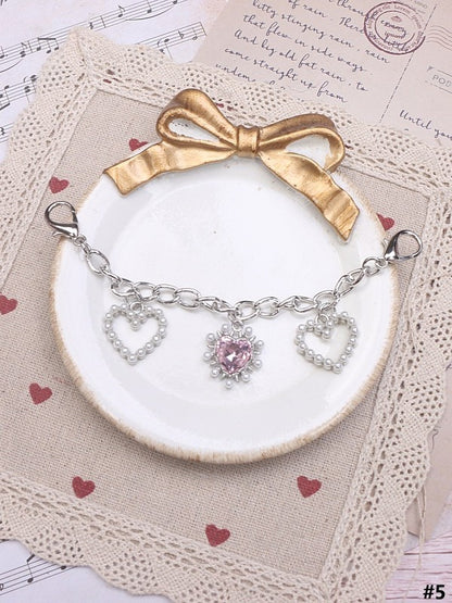 Jirai Options 7 Kei Shoe Chain Heart Pearl Color Rhinestone