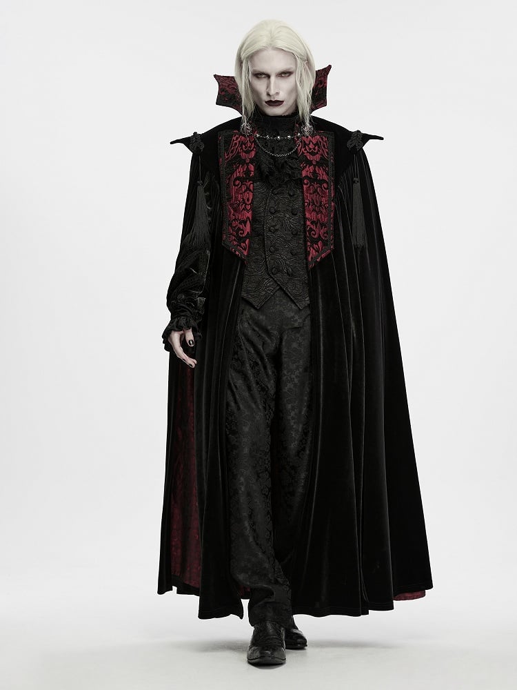 Men's Gothic Vampire Velvet Cloak in Black & Red - Punk Rave
