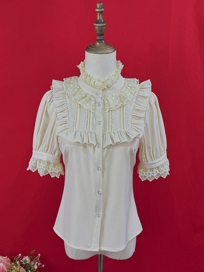 Sleeves Apricot Neckline Short Lace Blouse Ruffle Lolita