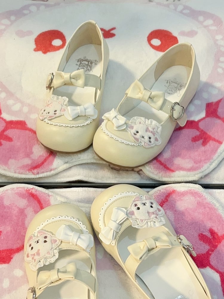 Toe Round Patches Flat with Sheep Yellow Janes Lolita Lace-trimmed Sweet Creamy Mary