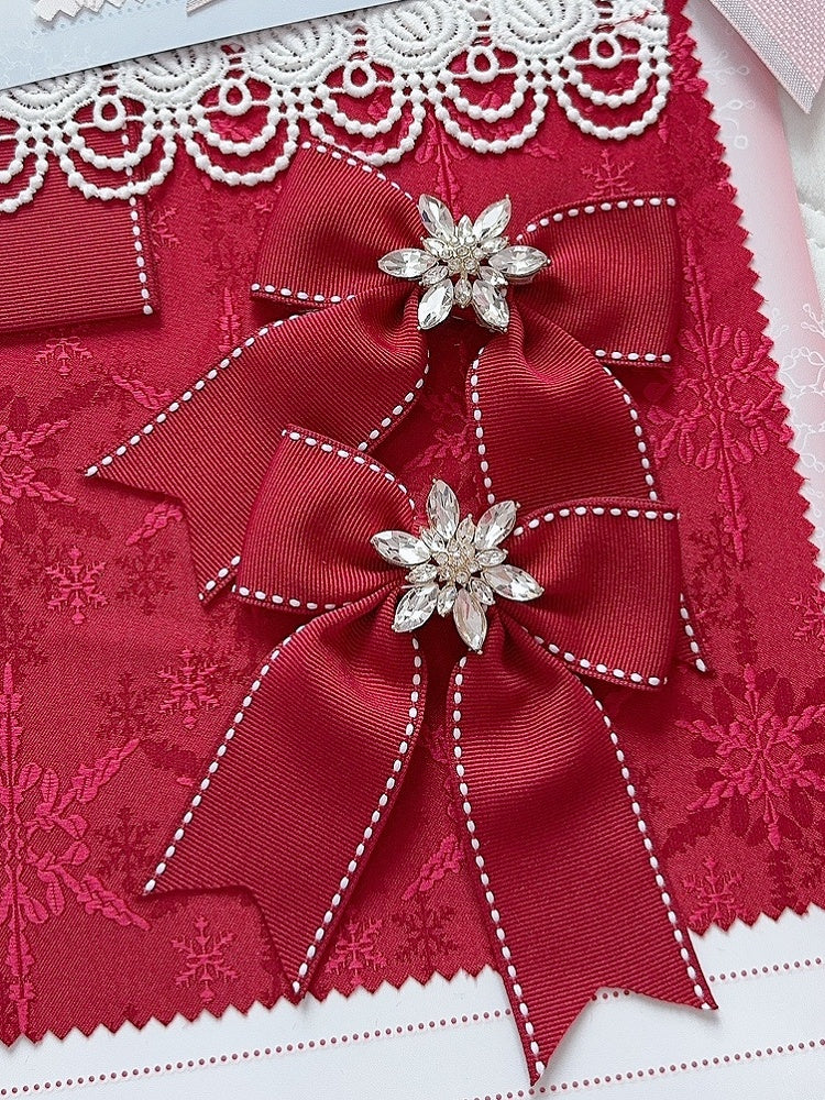Rhinestone Hairclip Color Options 5 Bowknot Decorated Snow