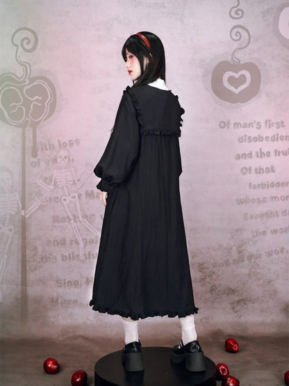 With Embroidery Gothic Sleeve Dress Black Eden-inspired Balloon