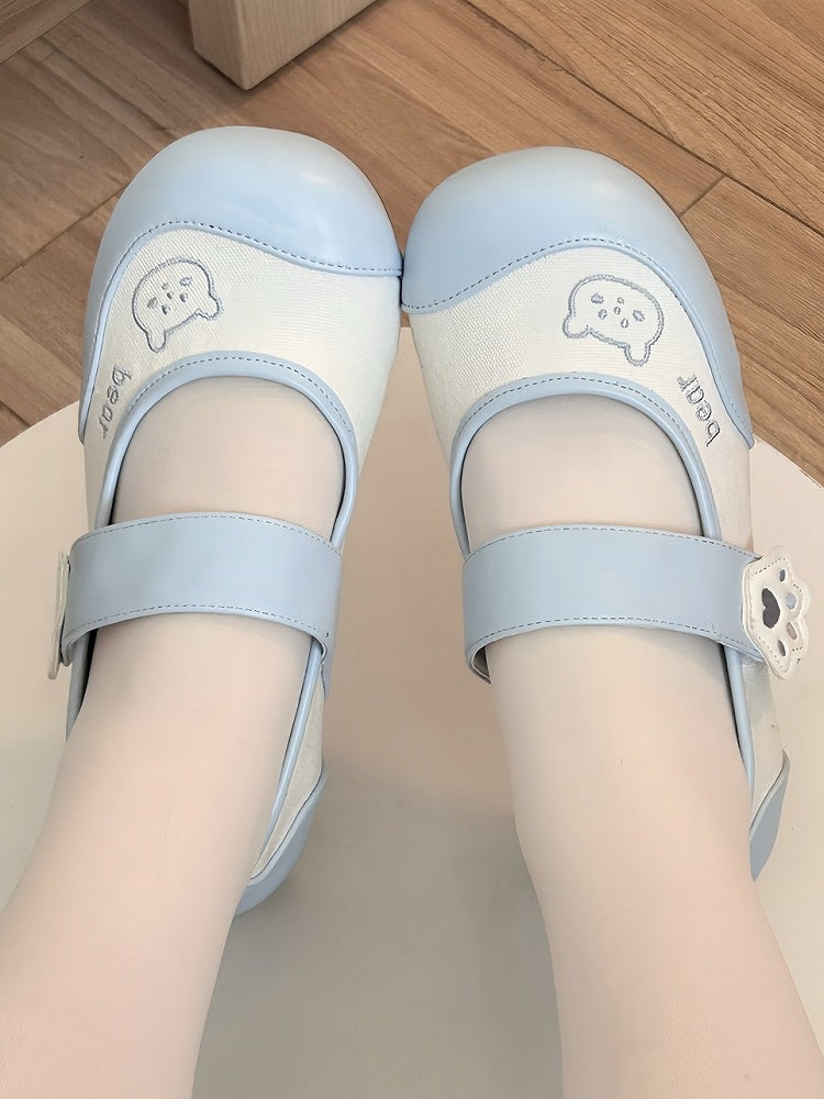 Light Blue Bear Theme Sweet Lolita Mary Jane Shoes by Honey Bear