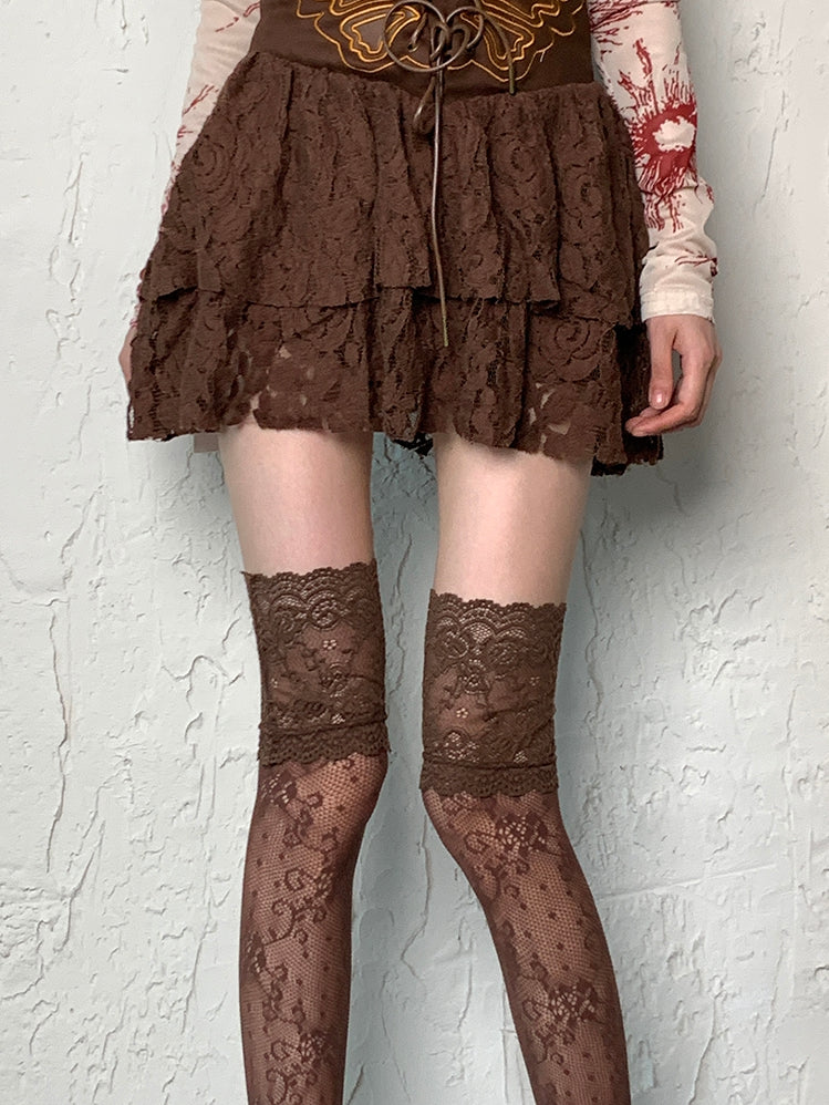 Overknee Brown Trim Wasteland Stockings Lace Punk