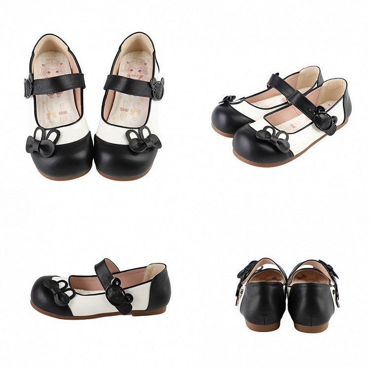 Ear Bowknot Decorated Black Bunny Flats Buckle Bear