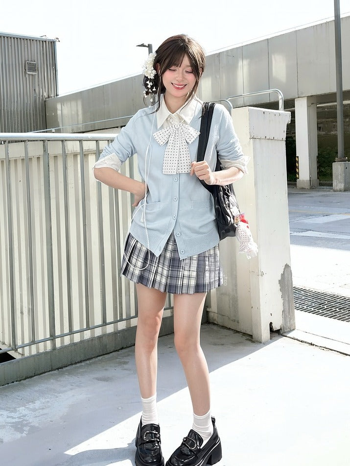 42CM/45CM/48CM JK Uniform Pleated Skirt White Plaid Preppy Style Gray