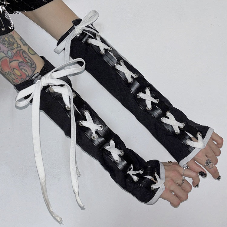 Träger Crisscross Y2K Design Selbstbinden Schwarz-Weiß Ärmel