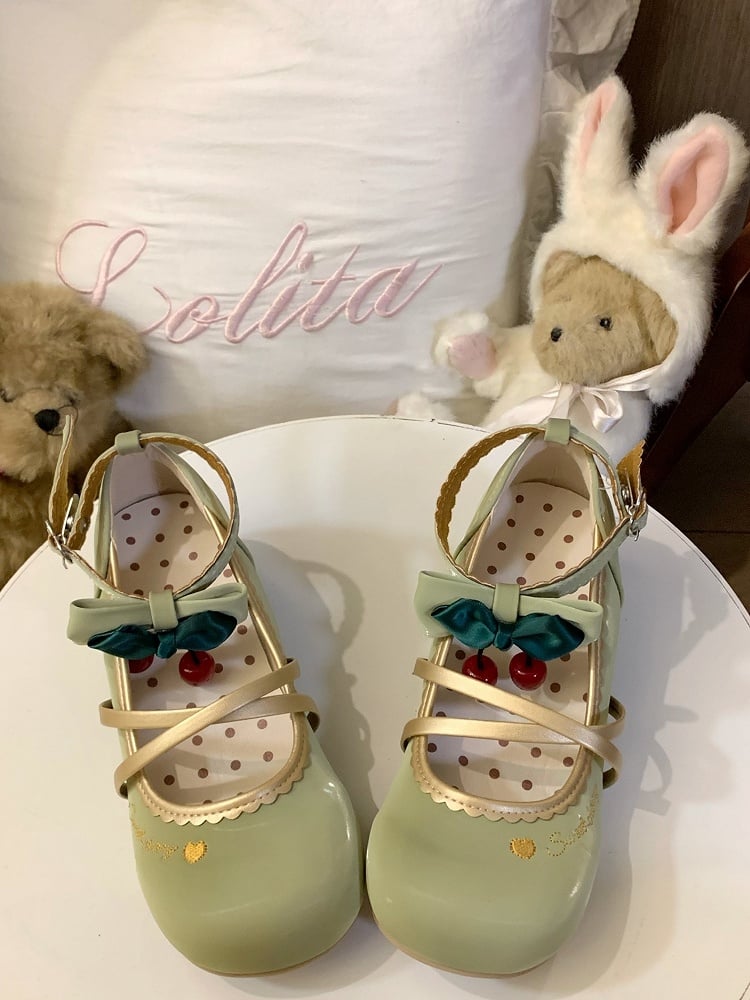 Shoes Grass - Edges Delicate Lolita Jane Scalloped Green Mary Sweet Motifs Cherry