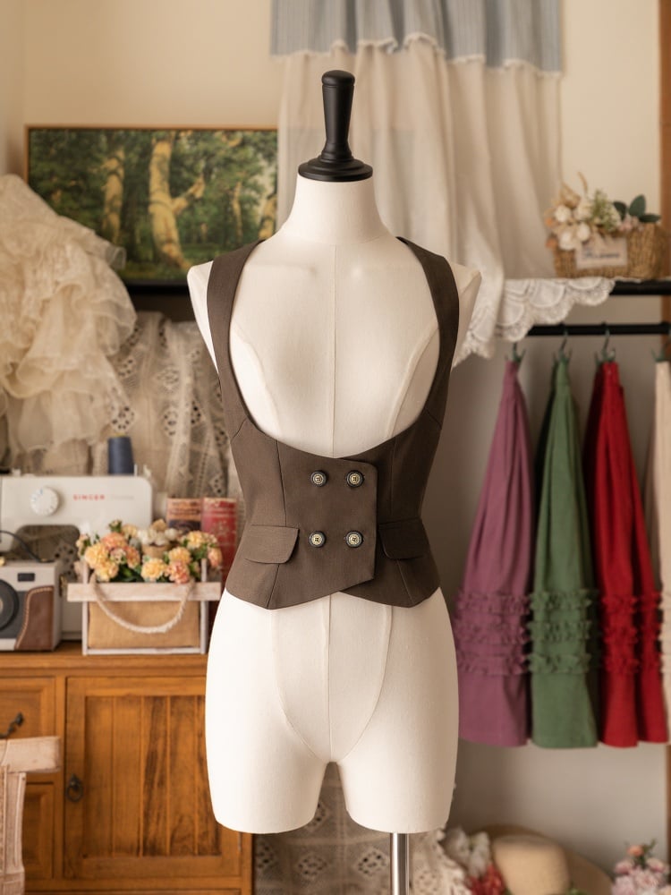 ブラウンのアンダーバストダブルブレストベスト