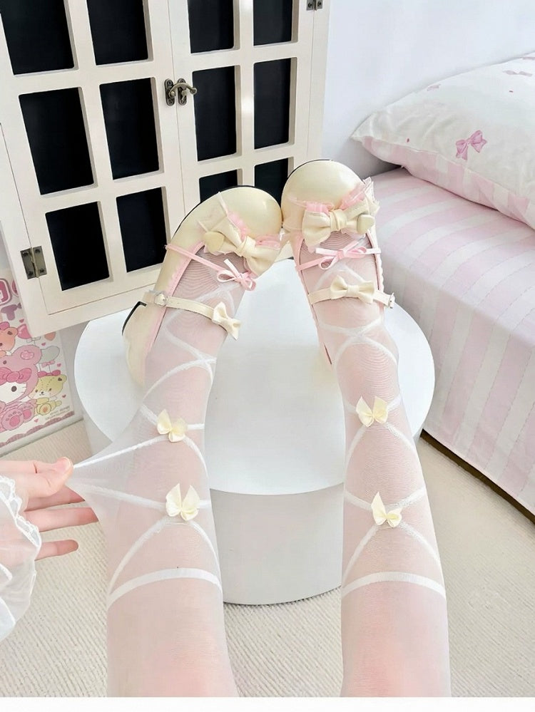 Pattern Bows Cream with Tights Argyle
