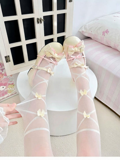 Pattern Bows Cream with Tights Argyle