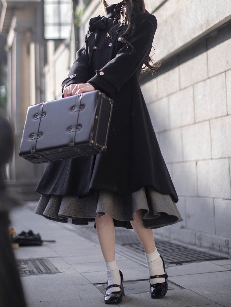 Black Coat Swing Double-breasted Elegant