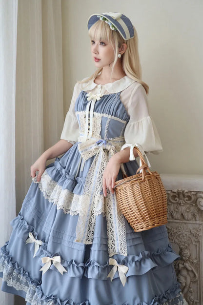 Dress Pink Style Straps House Blue Jumper Skirt Ruffle Adjustable Lolita