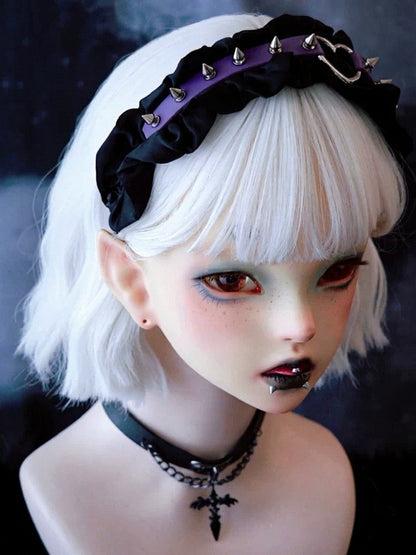 Punk Lolita KC Headband with Heart Studs and Ruffles - Strange Sugar