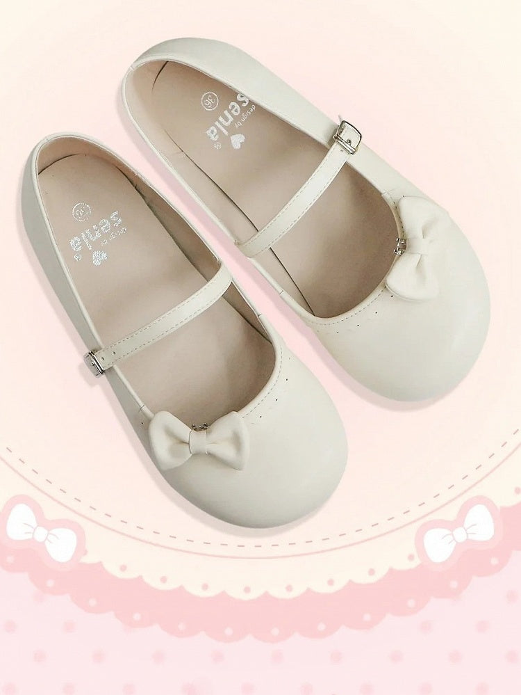 Süße Schuhe Zehen-Akzent - Runde Lolita-Schleife Beige Schnalle Kreis Flach