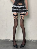 Black/Red Punk Overknee Stockings Studs Semi-sheer Y2K
