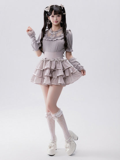 Dusty Pink High-Waist Ruffle Skirt with Shorts Liner - Fluffy Heart