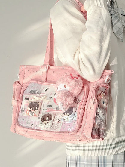 Style Pink Otaku Kawaii Pattern Ita Design Handbag Star-shaped