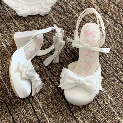 Lolita Butterfly Vow Satin Block Heel Sandals – Sweet Bow Heels