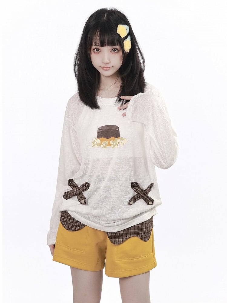 Caramel Pudding Yellow and Brown Plaid Drawstring Shorts - PINK SAVIOR