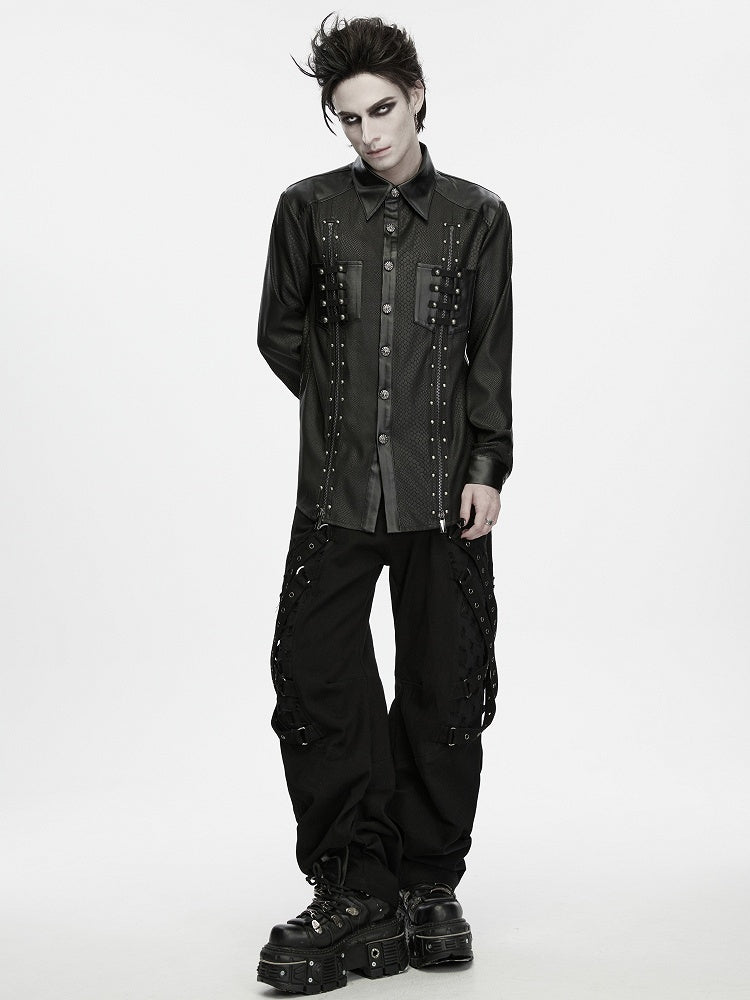 Snake Pattern Studded Black Men's Punk Shirt - Punk Rave