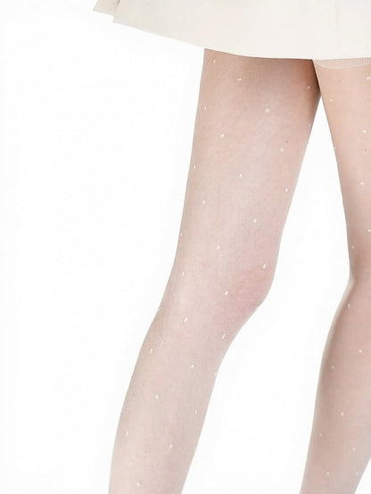Milk White Sheer Tights with Polka Dot Pattern - ModaSwings