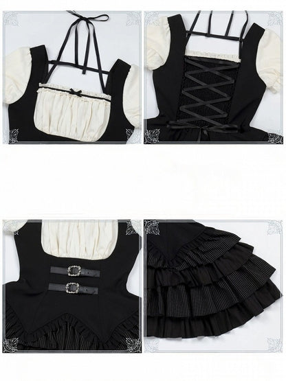 Black & White Striped Halter OP Dress with Necklace and Rabbit Hat - With PUJI