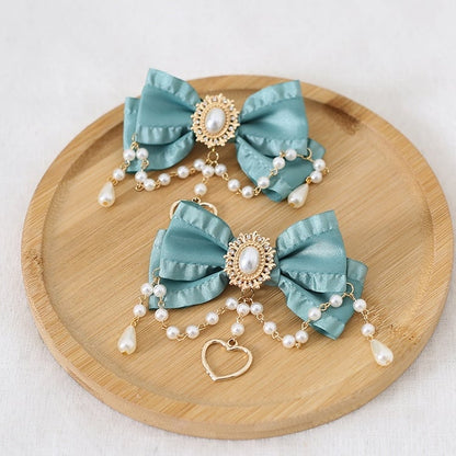 Pair 13 Bowknot Heart Chain Of Colors And Charm Hairclips Bead Gorgeous A