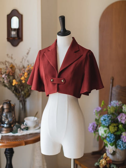 レッドノッチカラークロップドコート