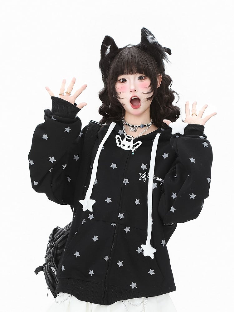 Pattern Black/White Hoodie with Jacket Kawaii Stripe