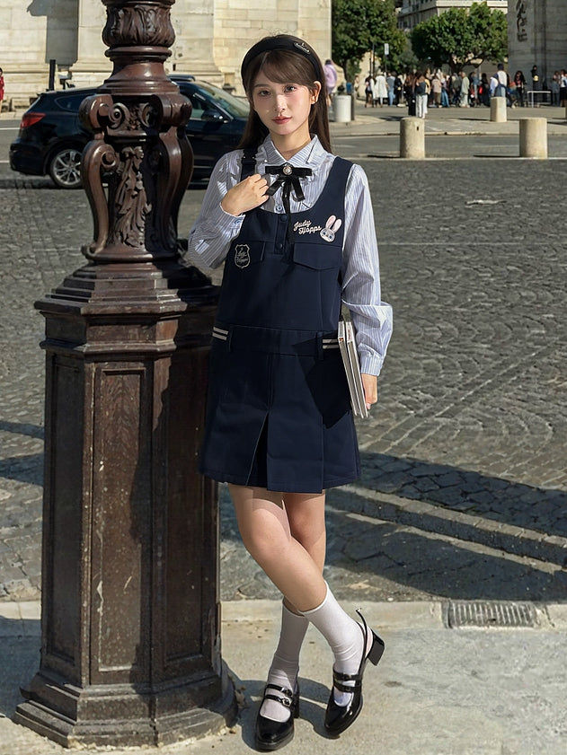 Zootopia Judy Stickerei Dunkelblaue Latzhose mit Kellerfaltensaum