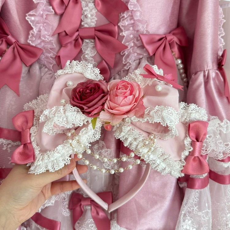 Floral Charm Version Bowknot Perlen Wunderschöne Trim Rosa Spitze Design KC