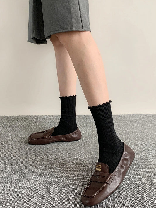 Crew Socks Ribbed Ruffle (5 Cuff Colors)