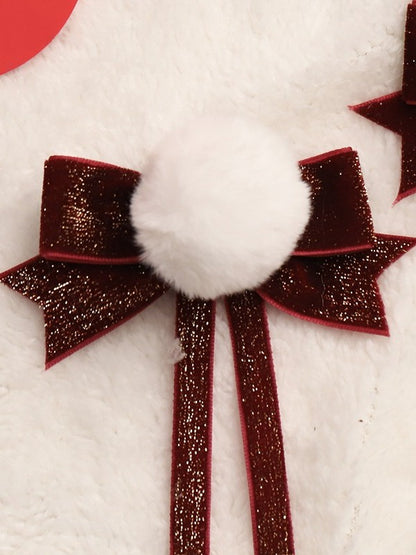 Sweet Lolita Red Velvet Glitter Bowknot Pom-Pom Hairclip