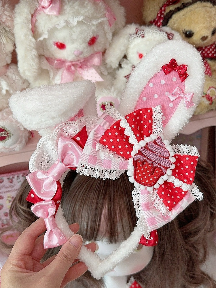 Details 3 Polka-dot And Color Bowknot Ear Bunny Plaid Pattern KC Options Plush