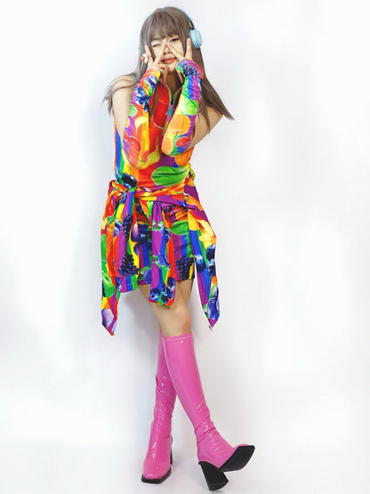 ファッションギャルスリーブフルーツカラフルプリントベスト