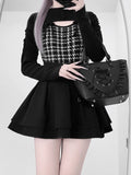 Mature Edgy Style Black Houndstooth in Sweater Open-Front | Landmine Knit