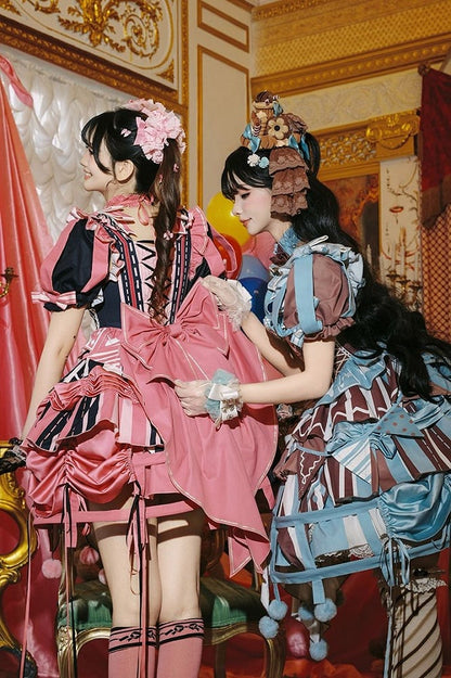 Jumper Embroidery Bunny Black Pink Lolita with Dress Skirt Sleeves Puff and Sweet Circus Detachable
