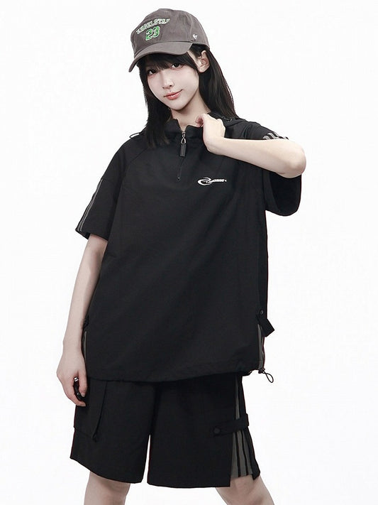Black Short Sleeve Hoodie - PINK SAVIOR