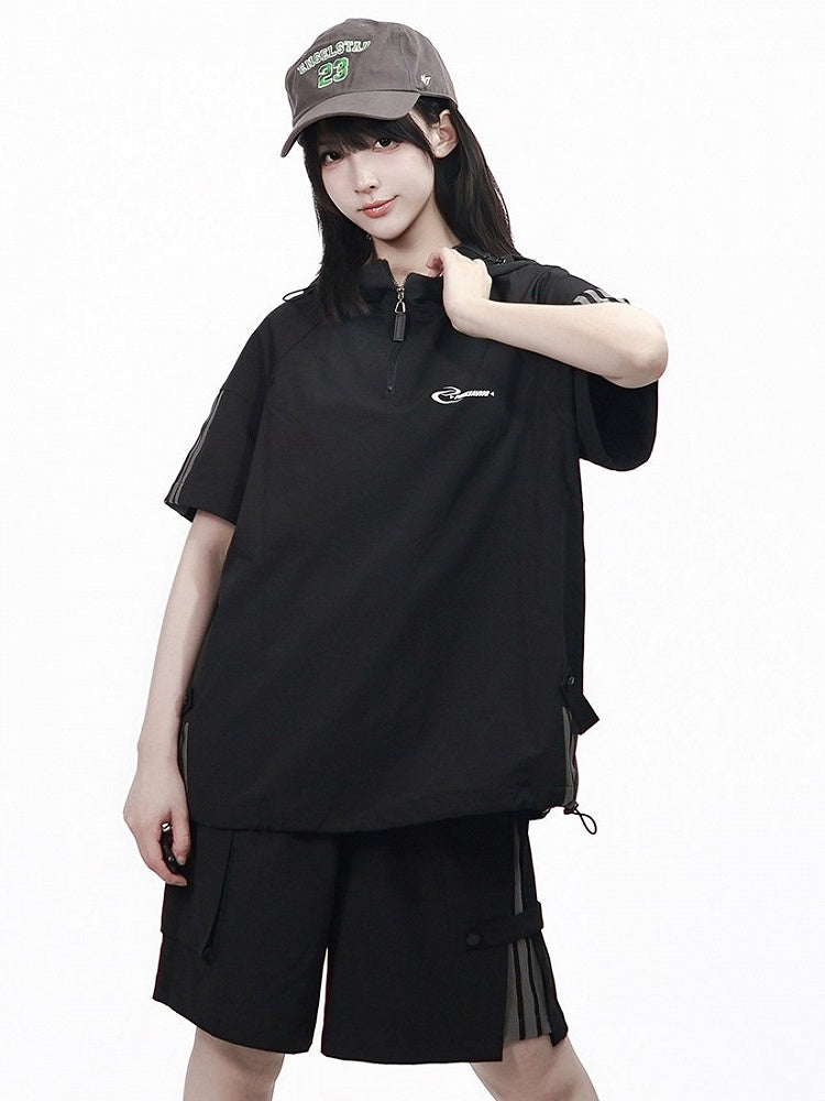 Black Breathable Wide Leg Shorts - PINK SAVIOR