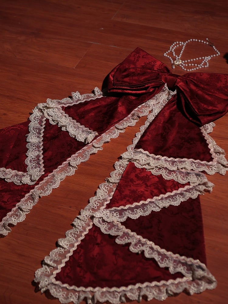 Elegant Classic Wine Red Lolita Dress with Bell Sleeves, Lace & Layered Ruffles - Strawberry Cocoa Lolita